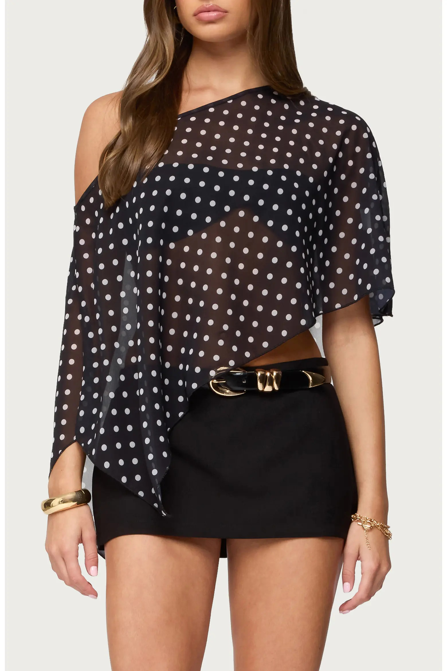 EDIKTED Asymmetric Polka Dot Chiffon Poncho (Women) | Nordstrom | Nordstrom