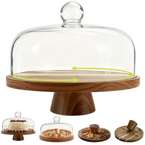 ValorTiger Acacia Wood Cake Stand with Scratch-Resistant Glass Dome Lid – 12-Inch Round Cake Holder with Screw-Type Base, Wooden Dessert Display Stand with Cover for Cakes, Pastries, Cheese & Charcuterie | Amazon (US)