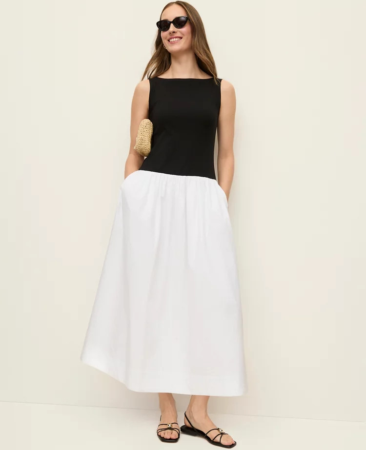 Mixed Media Boatneck Midi Dress | Ann Taylor