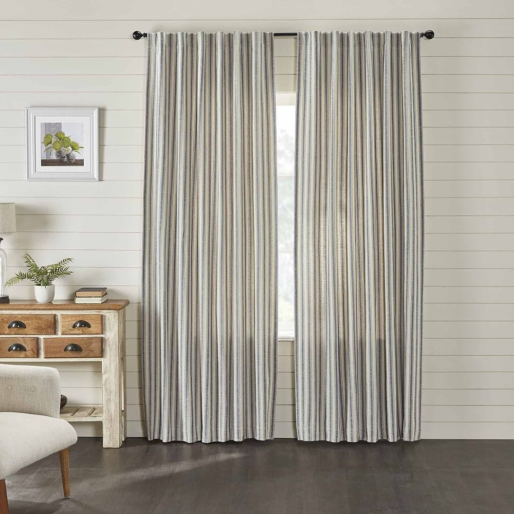 Piper Classics Market Place Blue Ticking Stripe 96" Curtain Panels Set 2 | Amazon (US)