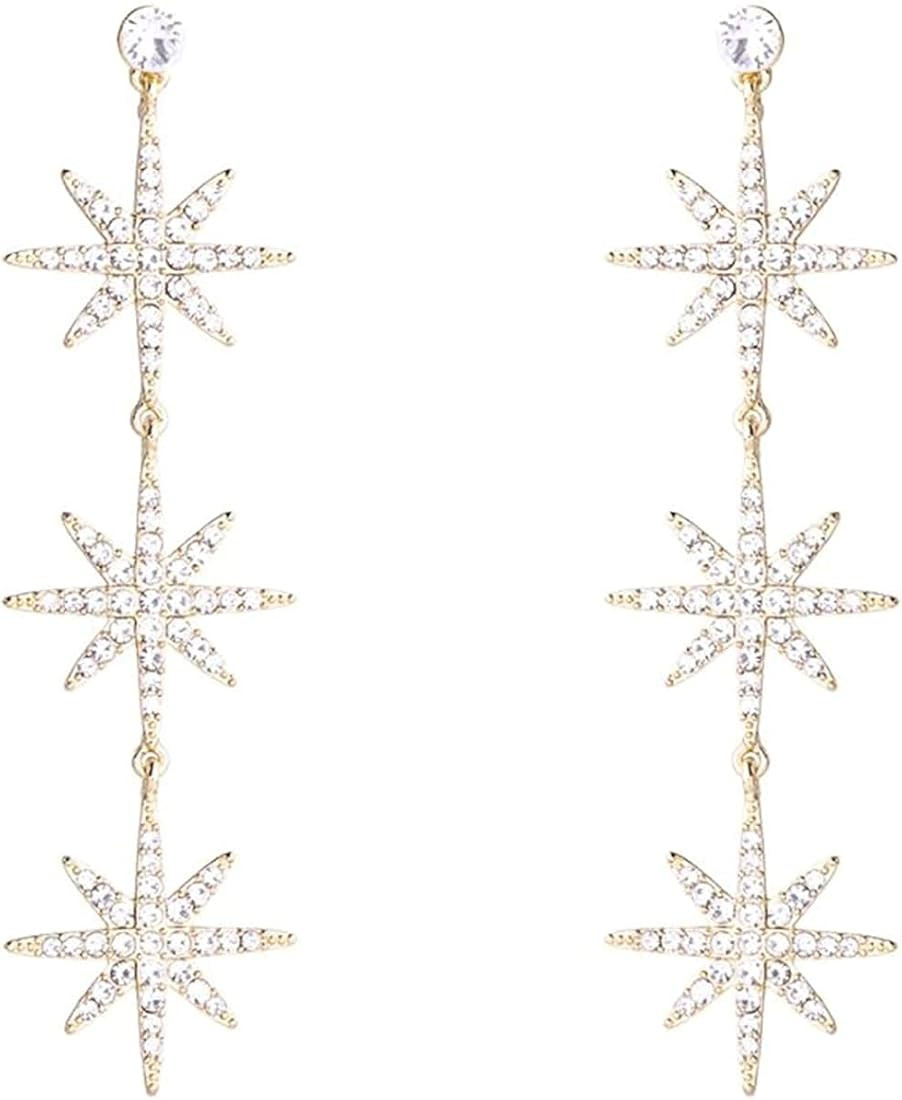 Blingsoul Gold 3 Star Earrings - Silver Crystal 3 Hexagonal Snowflakes Dangling Wedding Jewelry f... | Amazon (US)