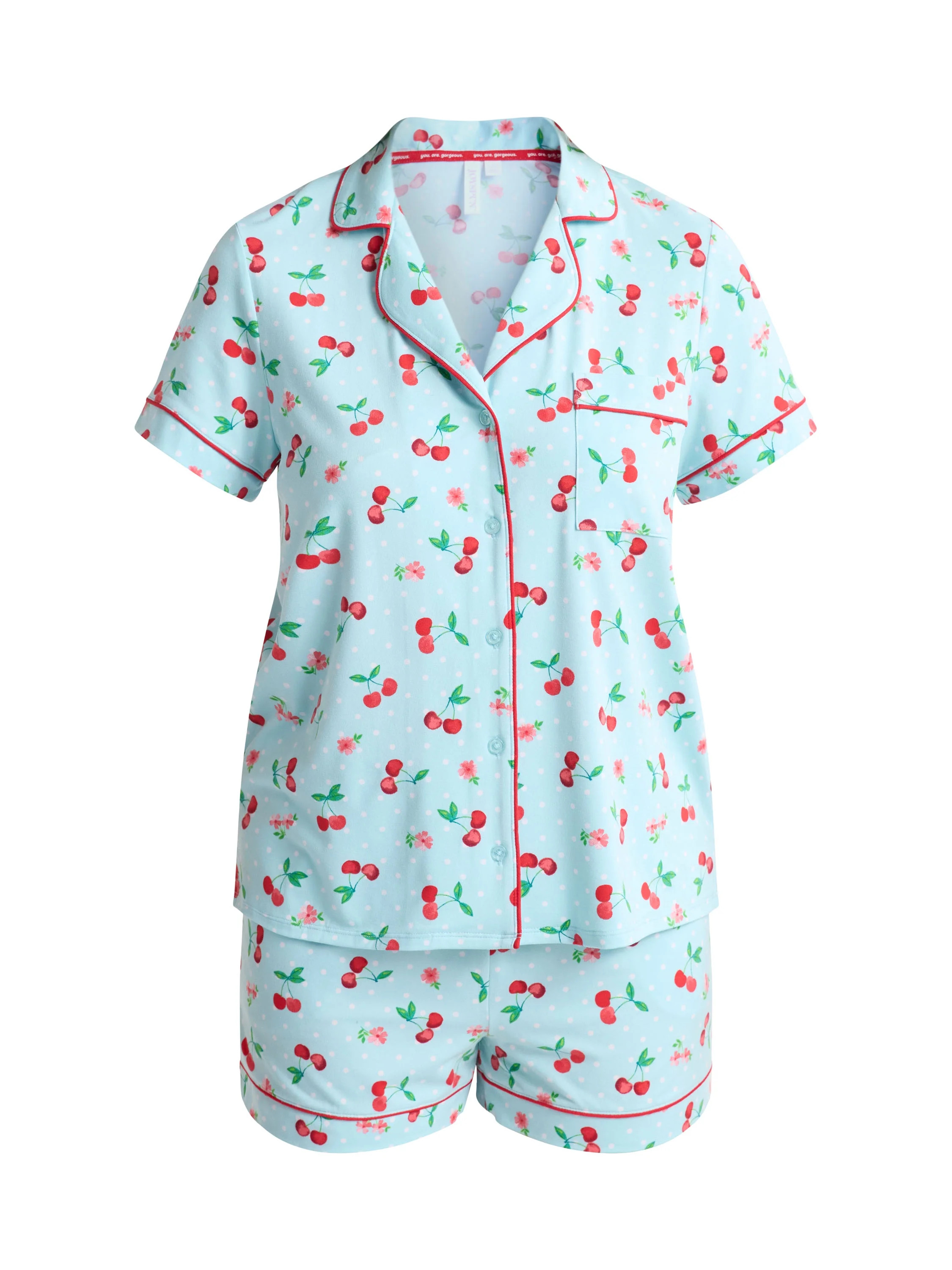 Joyspun Women’s and Women’s Plus Knit Notch Collar Top and Shorts Pajama Set, 2-Piece, Sizes ... | Walmart (US)