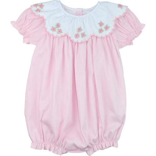 Pink Pique Embroidered Flower Bubble | Cecil and Lou