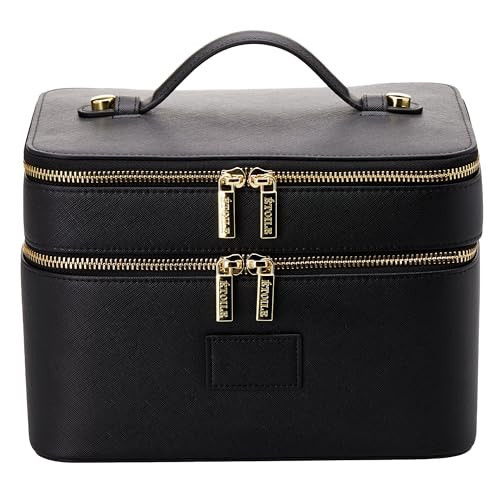 ETOILE - Duo Vanity Case Black - Large Functional Travel Makeup Bag Organizer with Removable Divider & Mirror | Amazon (US)