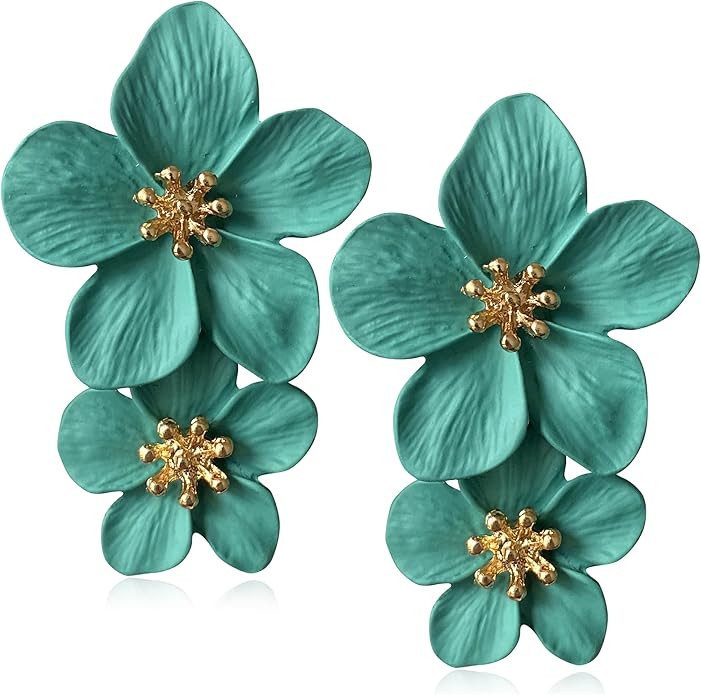 ANDPAI Unique Handmade Bohemian Large Matte Double Yellow Flower Dangle Drop Earrings White Metal... | Amazon (US)