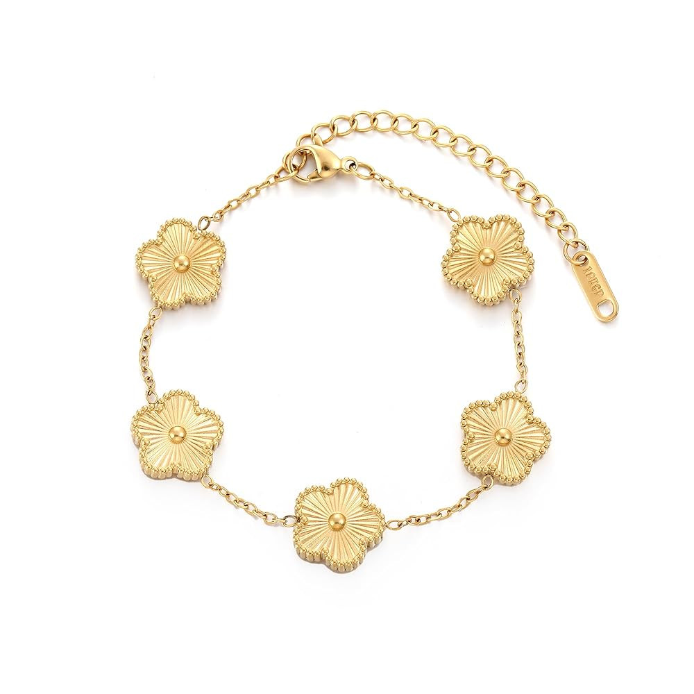 TICVSS Four Leaf Clover Bracelet for Women 18K Gold Plated Stainless Steel Lucky 4 Leaf Gold Link... | Amazon (US)