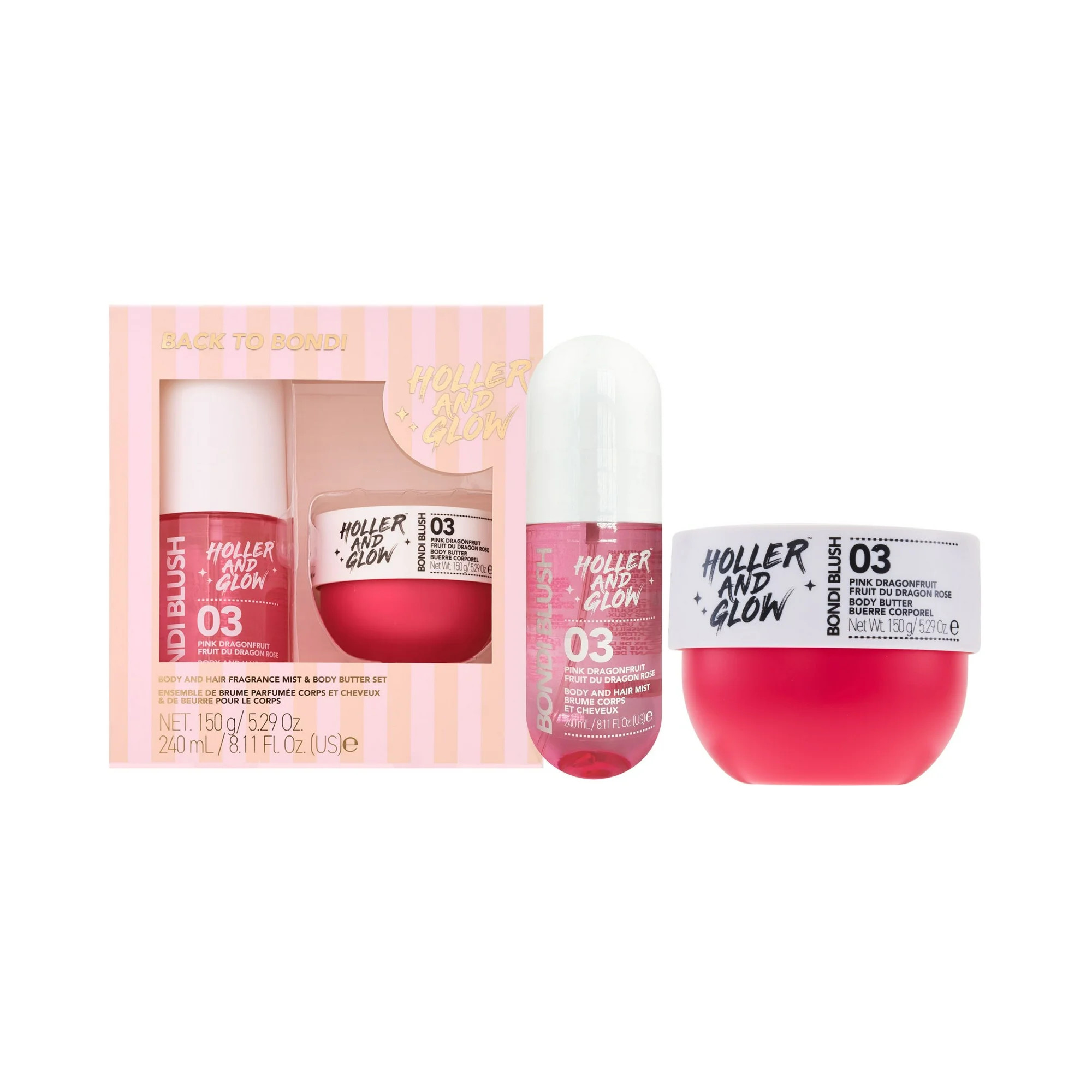 Holler And Glow Limited Edition Bondi Blush Pink Dragon Fruit Body & Hair Mist and Body Butter Gi... | Walmart (US)