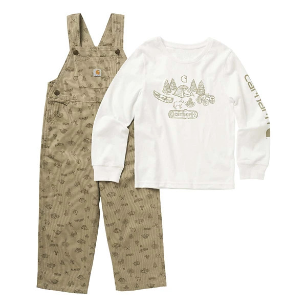 Toddler Boys' Carhartt Long-Sleeve Graphic T-Shirt and Canvas Printed Overall 2 Pience Set | Scheels