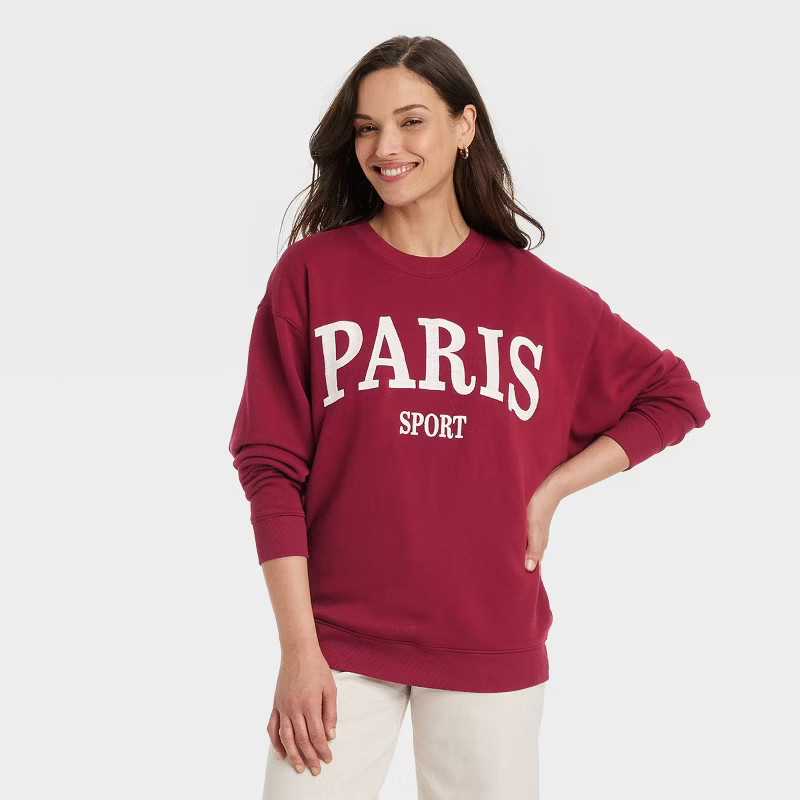 Women's Leisure Studio Oversized Graphic Pullover Sweatshirt - Universal Thread™ Maroon S | Target