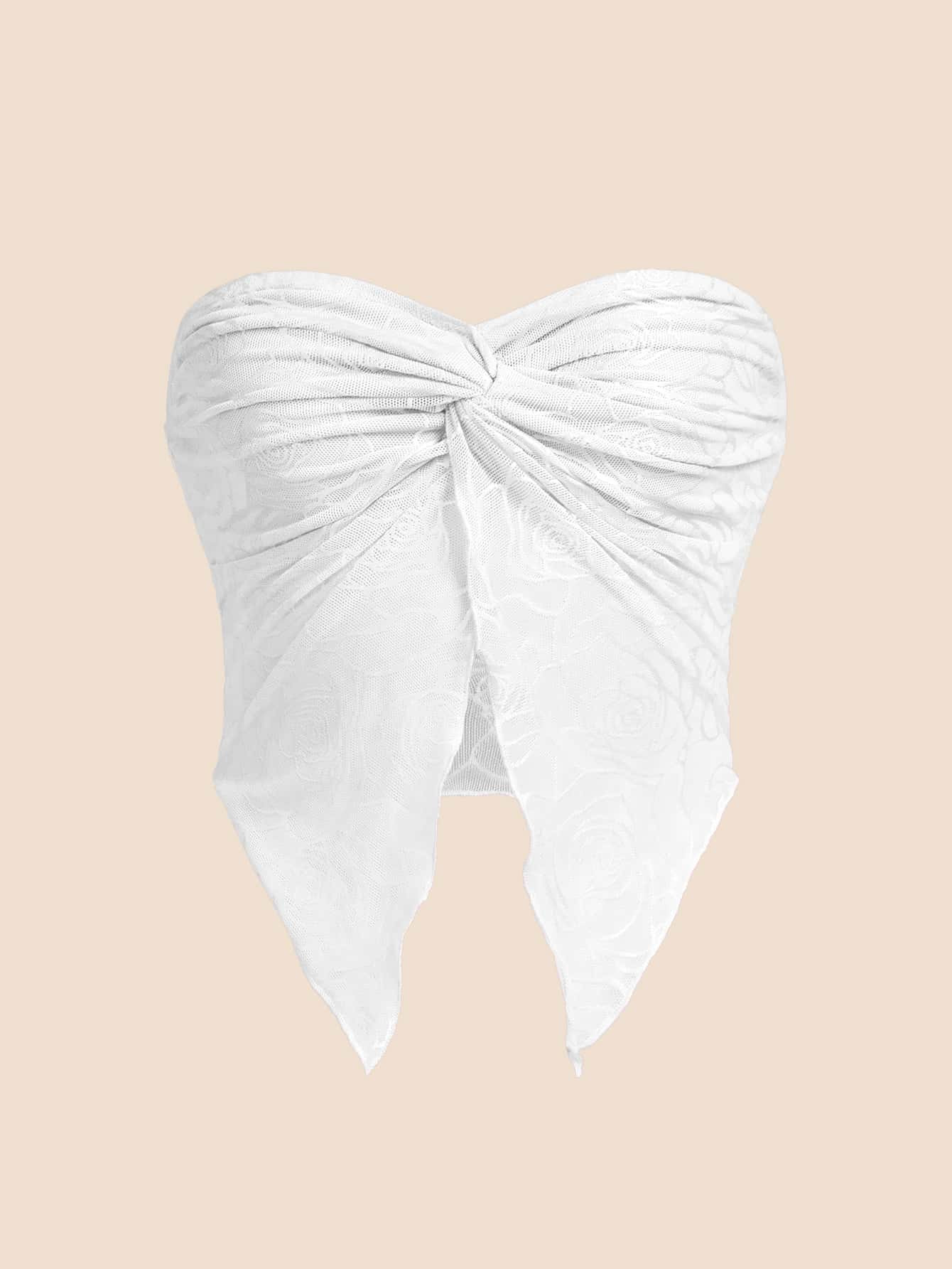 SHEIN ICON Spring  Twist Front Split Hem Tube White Top | SHEIN