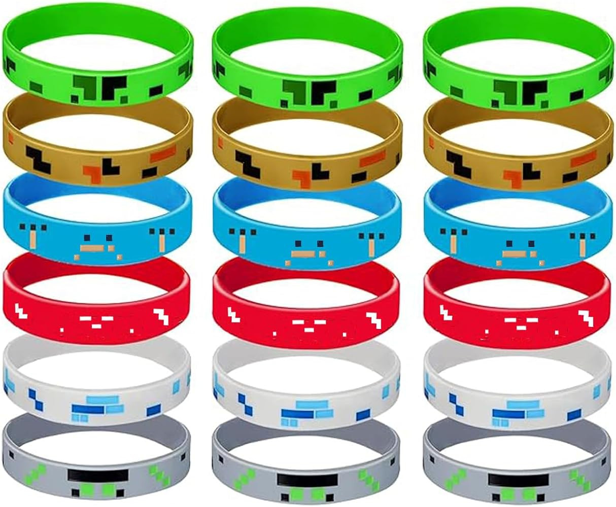 Pixel Miner Silicone Wristbands Bracelet- 18-Pack Assorted Colorful Wristbands for Kids, Themed P... | Amazon (US)