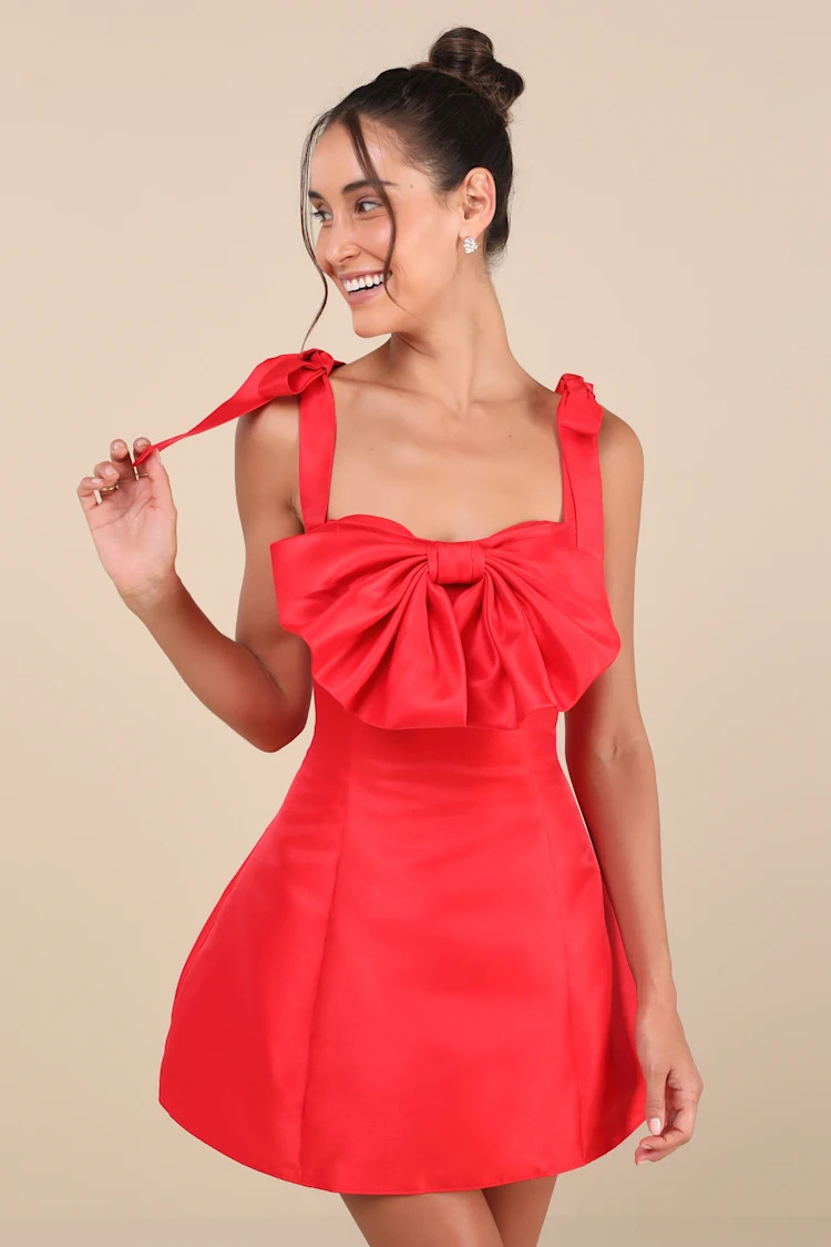 Glamorous Luxury Red Taffeta Bow Lace-Up Mini Dress | Lulus