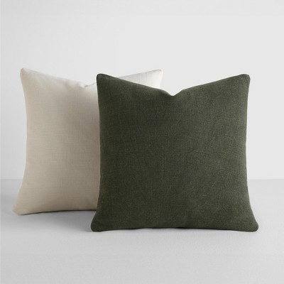 2-Pack Cotton Slub Solid Throw Pillows and Pillow Inserts Set - Olive & Natural - Becky Cameron, Olive / Natural, 20 x 20 | Target
