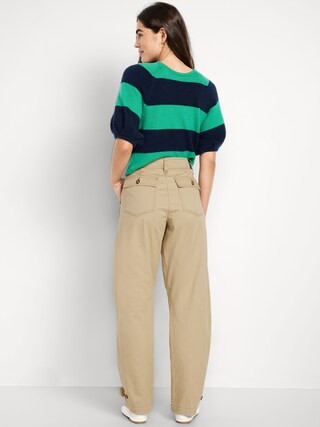 Mid-Rise Twill Barrel Pants | Old Navy (US)