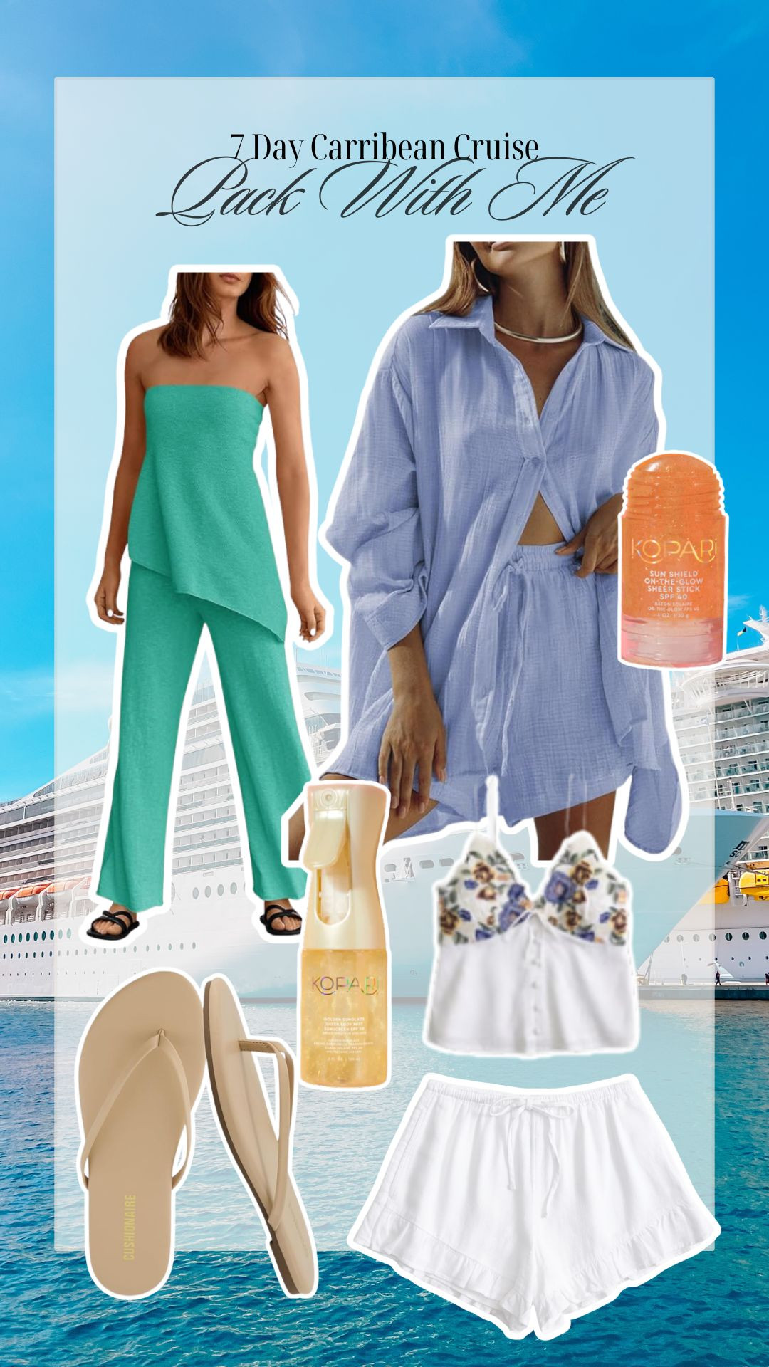 Caribbean Cruise Packing List | 7-Day Vacation Outfits 🏝️🚢
Ready for your next Caribbean cruise? I’ve rounded up the perfect vacation outfit ideas and resort wear essentials for a 7-day getaway. From breezy linen sets to must-have sun protection, these pieces are travel-ready and chic.

Shop the Look:

Matching Sets: Teal strapless set & periwinkle gauze button-down.

Essentials: Ruffle linen shorts & floral bra-free linen top from Abercrombie .

Beach Must-Haves: Comfortable nude flip-flops and Kopari SPF for that vacation glow.

Click below to shop everything in my suitcase! 👇

#cruisepackinglist #caribbeancruise #resortwear #vacationstyle #packwithme #travelessentials #amazonfinds #LTKtravel #beachoutfit #summerfashion

#LTKTravel #LTKootd #LTKPetite