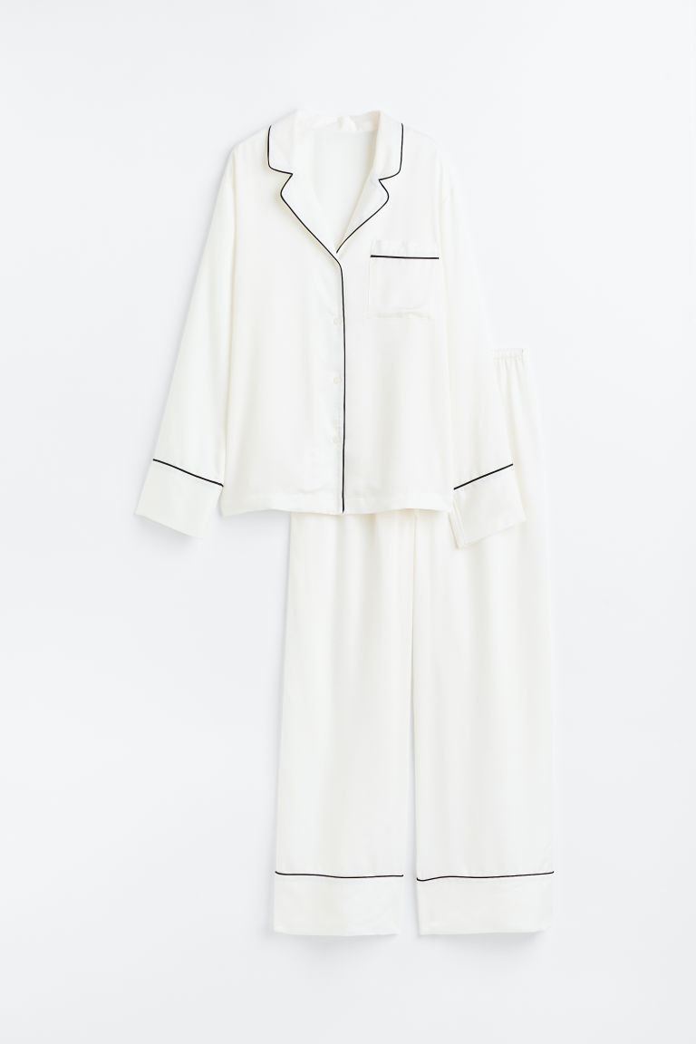 H & M - Satin pyjama shirt and bottoms - White | H&M (UK, MY, IN, SG, PH, TW, HK)