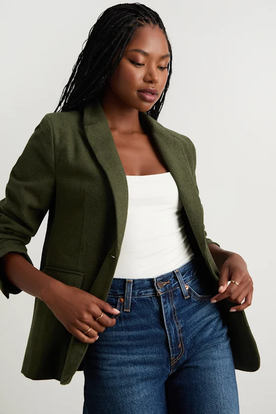 Sophisticated Chic Olive Green Tweed Blazer | Lulus