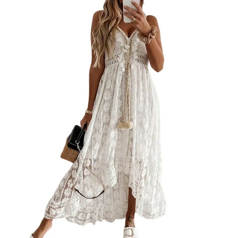 Cupshe Women's Dress Zipper V-Neck Lace Up Slip Mid Length Dress | Walmart (US)