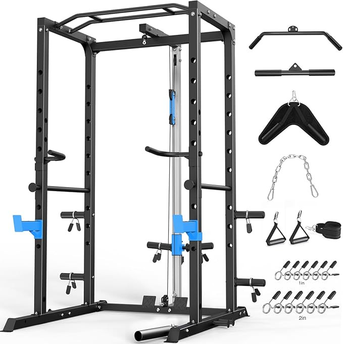 Power Cage, Multi-Functional Power Rack with J-Hooks, Dip Handles, Landmine Attachment and Option... | Amazon (US)