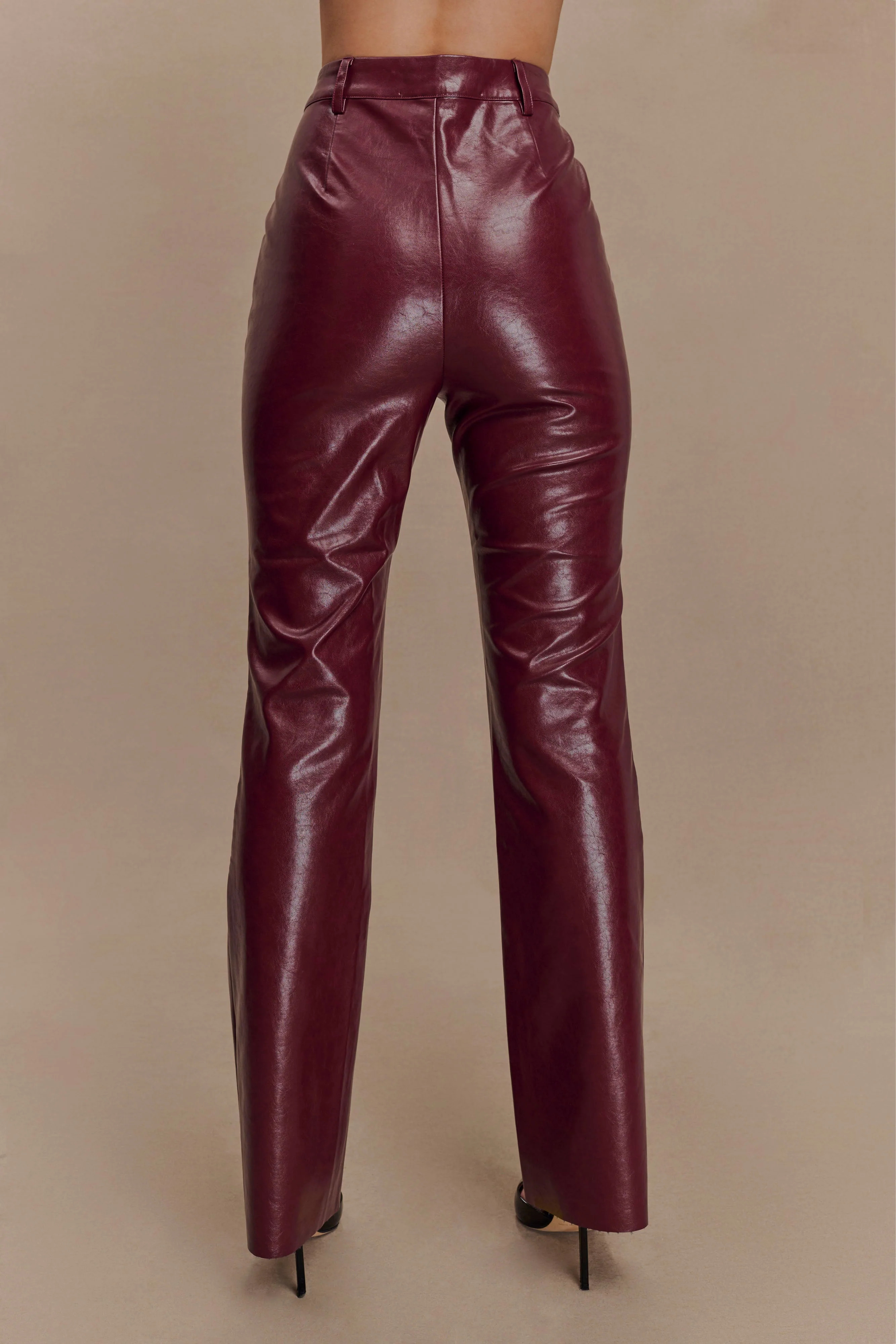 Tyra Straight Leg Faux Leather Pants - Cherry Red | MESHKI US
