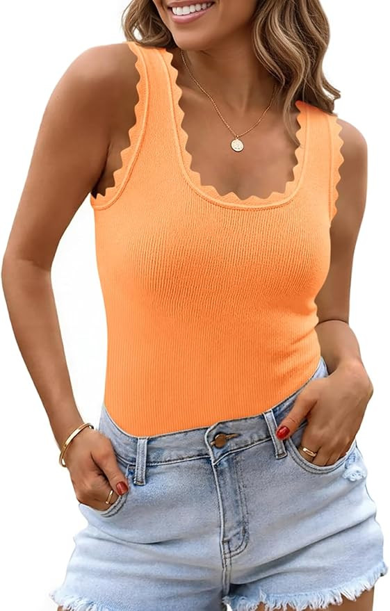 Saodimallsu Womens Ribbed Knit Tank Top Summer Sleeveless Square Neck Casual Basic Slimming Sweat... | Amazon (US)