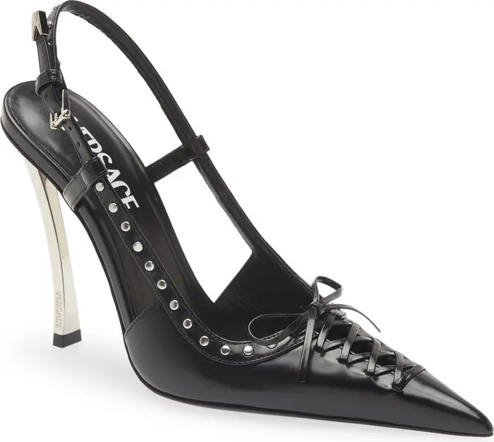 Versace Lace-Up Pointed Toe Slingback Pump (Women) | Nordstrom | Nordstrom