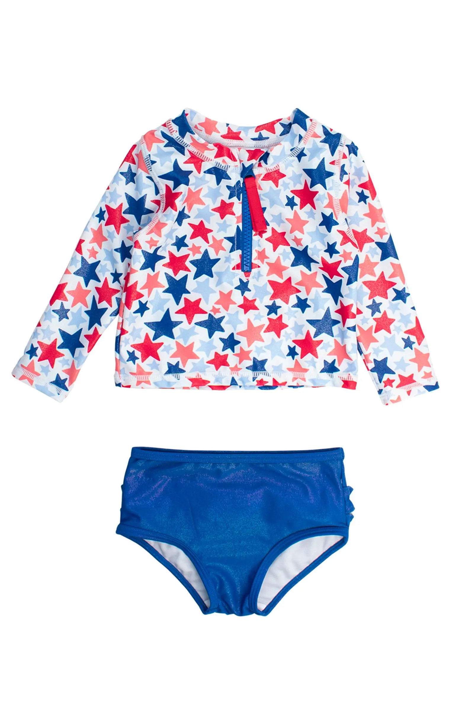 RuffleButts Girls UPF50+ Long Sleeve Zipper Rash Guard 2-Piece | Nordstrom | Nordstrom