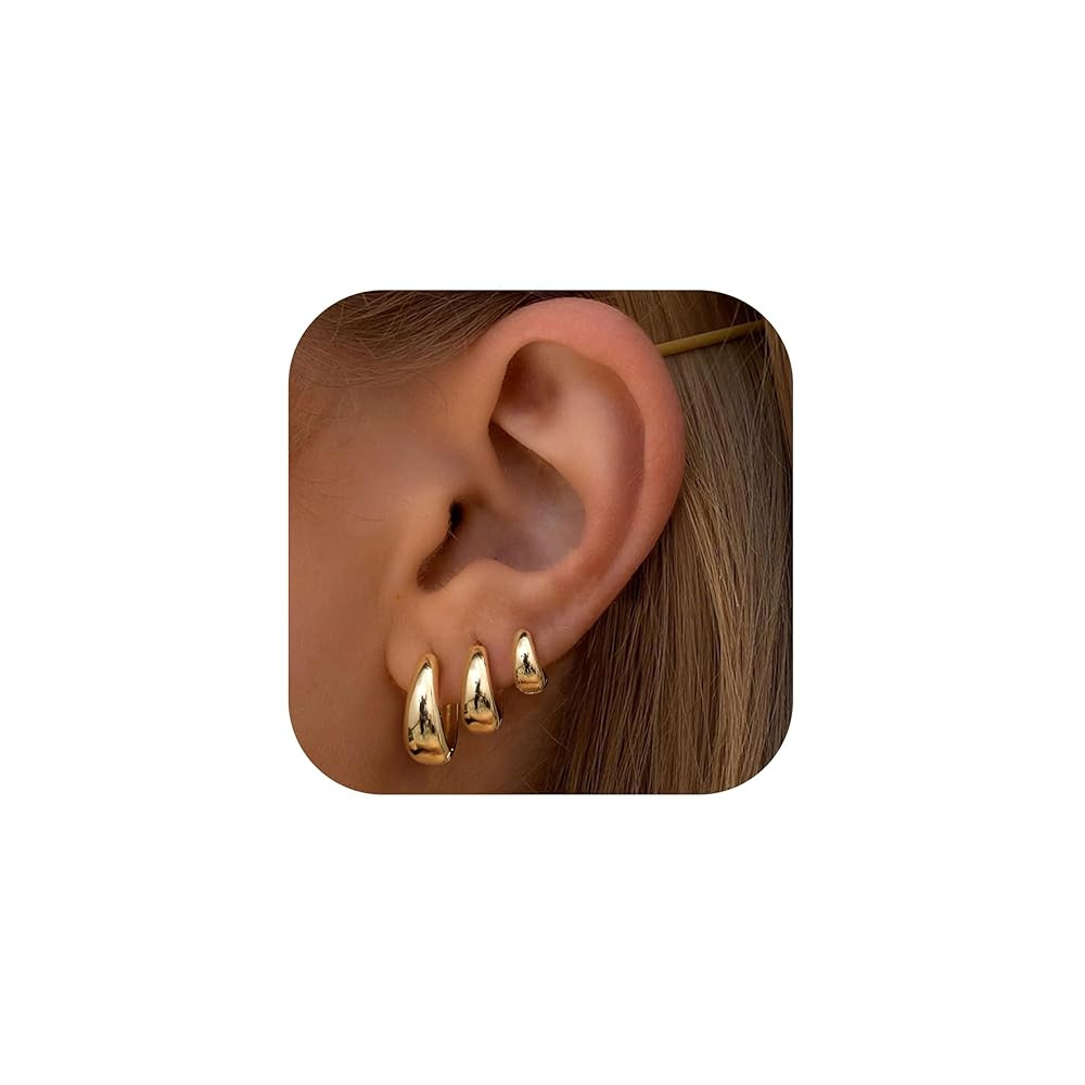BESTEEL 3Pairs Gold Hoop Earrings Set for Women Chunky Gold Silver Earring 14K Gold Filled Hypoal... | Amazon (US)