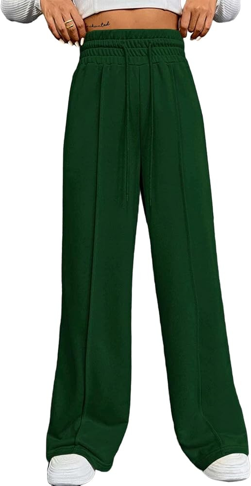 SOFIA'S CHOICE Women's Wide Leg Sweatpants V Crossover Elastic High Waisted Loose Long Pants | Amazon (US)