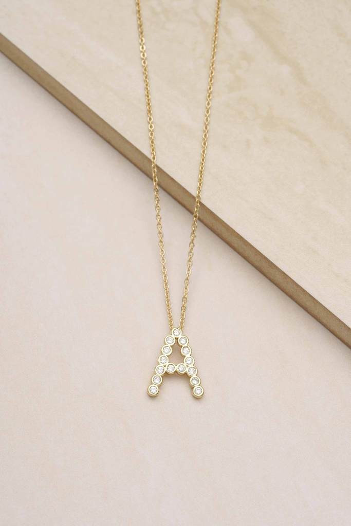 Simple Crystal Initial 18k Gold Plated Necklace | Ettika
