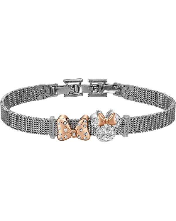 Disney Minnie Mouse Rose Gold Two-Tone Crystal Bow Mesh Bracelet for Women, Stainless Steel, Adju... | Amazon (US)