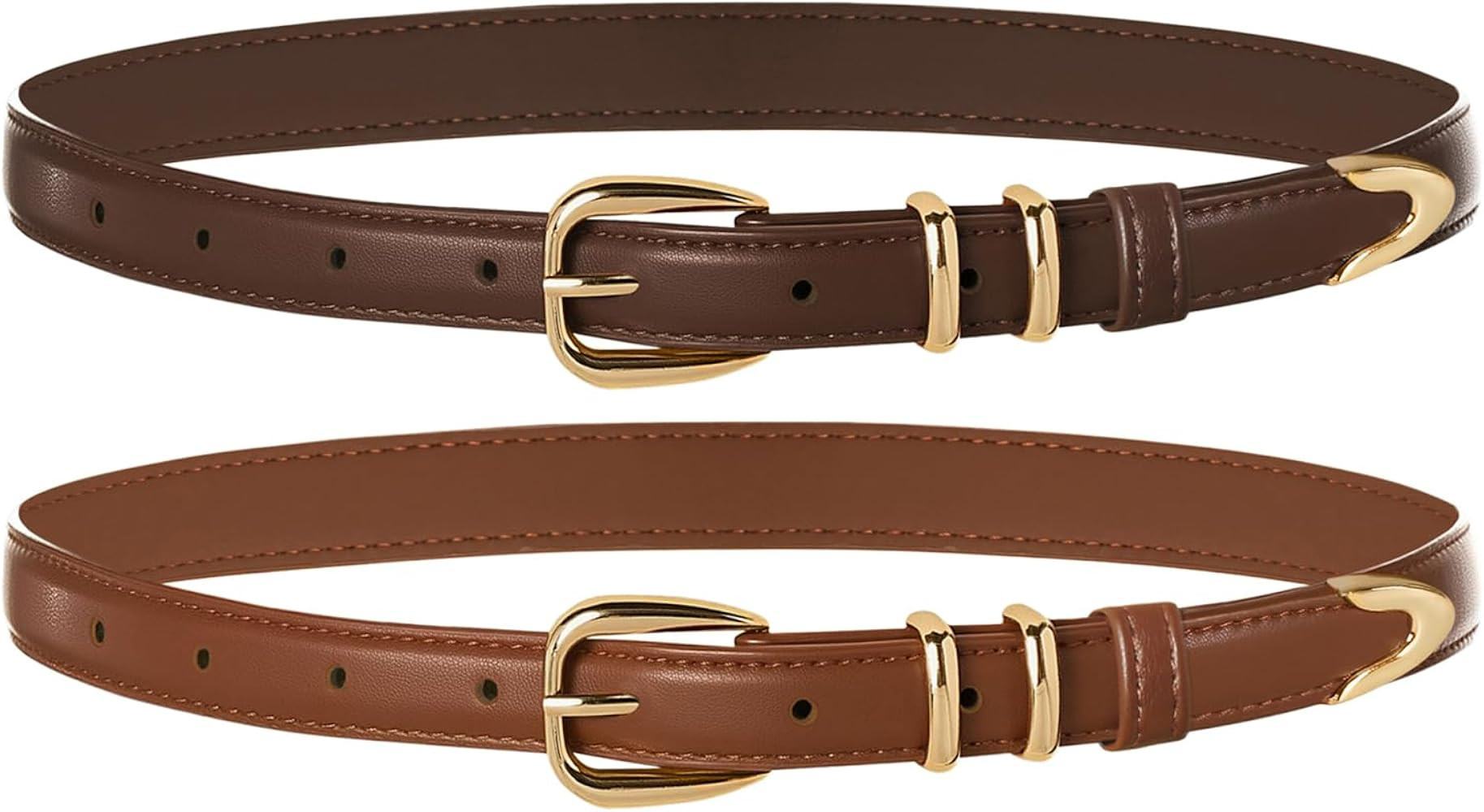 Belle Poque 2 Pack Women Skinny Leather Belts Fashion Ladies Thin Waist Belt with Gold Buckle for... | Amazon (US)