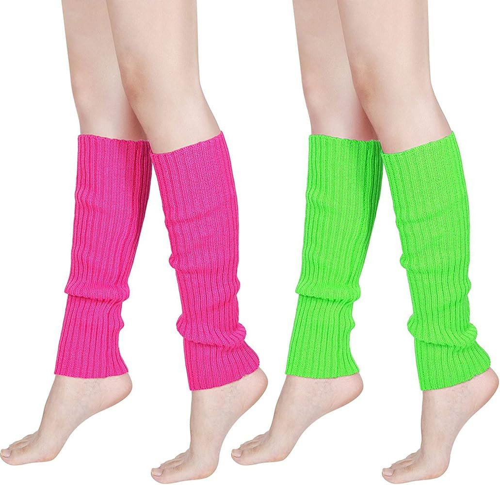 80s Women Neon Leg Warmers Knit Ribbed Leg Warmer for Party Accessories | Amazon (US)