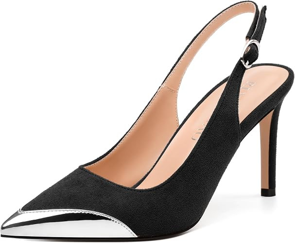 Women's Slingback Pumps, Two Toned Patchwork Closed Toe Stiletto High Heels, Fashion Adjust Buckl... | Amazon (US)