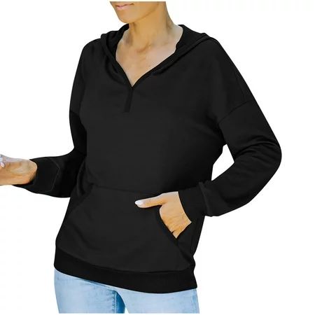 Summer Blouse Black Hoodies Fashion Tops for Women Womens Casual Tops Zip Top Long Sleeve Solid Colo | Walmart (US)
