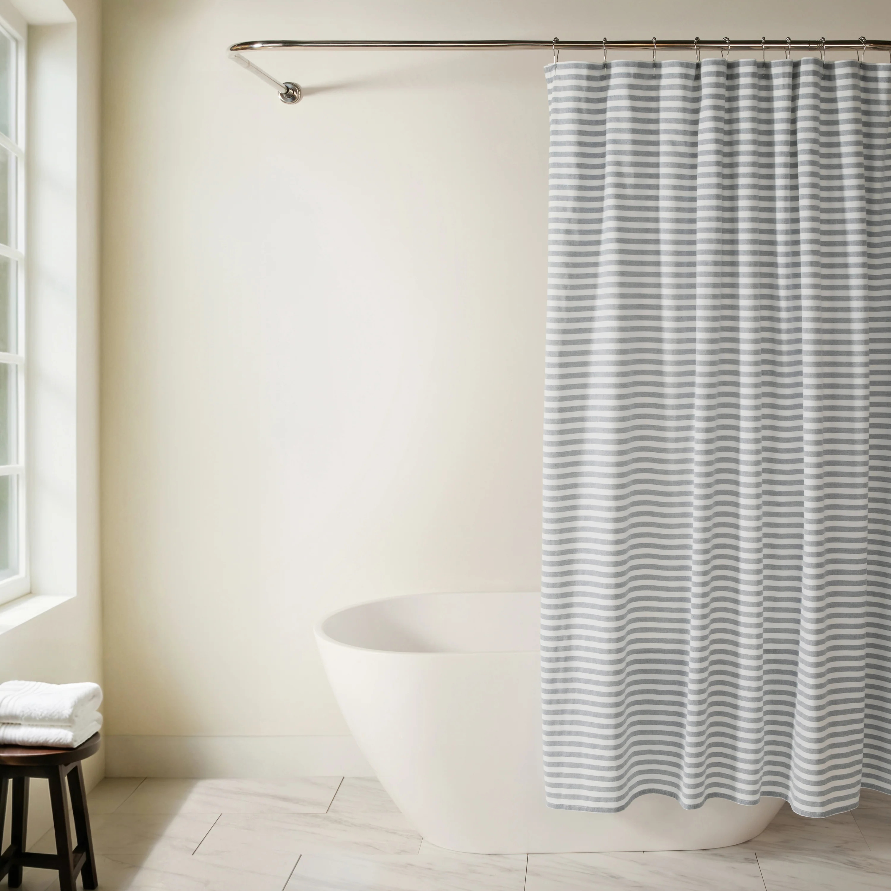 Classic Stripe Yarn-Dyed Cotton Blend Shower Curtain | Linens & Hutch | Linens and Hutch