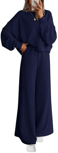 PRETTYGARDEN Women 2 Piece Outfits 2025 Fall Sweatsuits Crewneck Sweatshirt Wide Leg Sweatpants L... | Amazon (US)