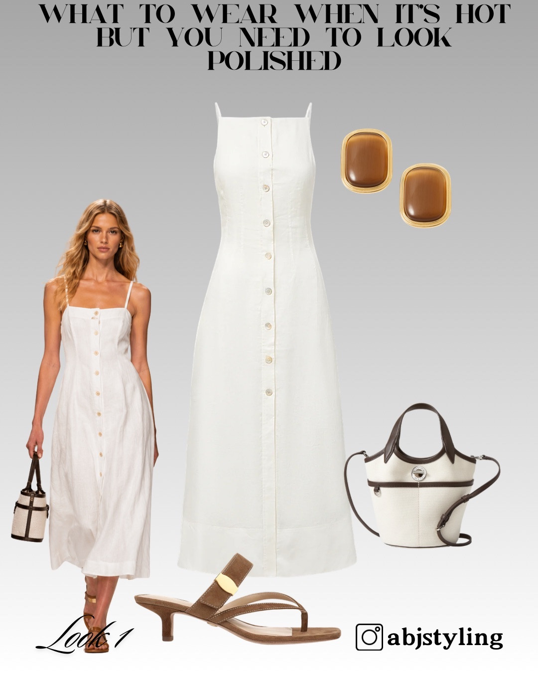 The easiest answer to polished summer dressing: a white linen midi dress with slim straps and a gently fitted silhouette. I styled it with brown kitten-heel sandals, sculptural earrings and a structured canvas-and-leather bag.

Styling tip: Choose warm brown accessories rather than black to soften an all-white outfit and make it feel more summery.

#LTKuk #LTKsummer #LTKeurope