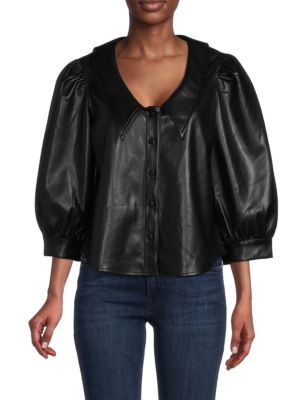 Point Collar Vegan Leather Blouse | Saks Fifth Avenue OFF 5TH