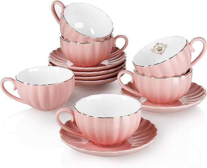 Amazingware Royal Tea Cups and Saucers, with Gold Trim and Gift Box, British Coffee Cups, Porcela... | Amazon (US)
