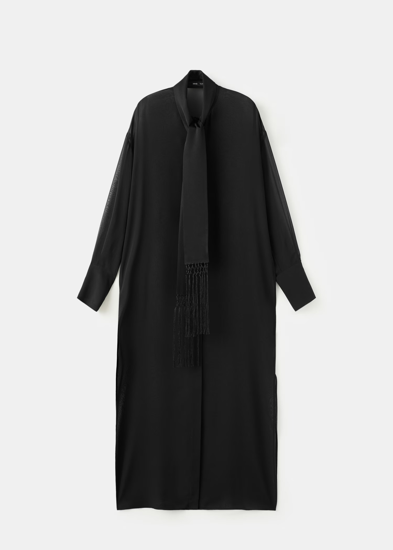 Long silk shirt with foulard - Women | MANGO United Kingdom | MANGO (UK)