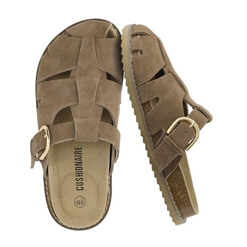 CUSHIONAIRE Benson Fisherman Sandals for Women 2025 – Suede Slip On Closed Toe Womens Clogs with Memory Foam Cork Footbed and Arch Support, TAUPE 10W | Amazon (US)