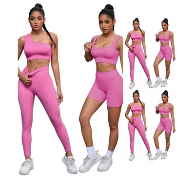 INSPIRE CHIC Women's 6 Sets Exercise Outfits Scoop Neck One Shoulder High Waist Gyms Body Shapers Workout Set 3 Rose Red Large | Target