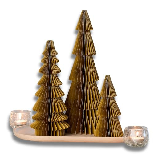 Your Heart's Content Winter Honeycomb Paper Trees, Set of 3 Gold Holiday Tabletop Trees, Shelf Sitter Accent, Nostalgic Christmas, Whimsical Paper Tree Décor (Medium Set 3 Gold) | Amazon (US)