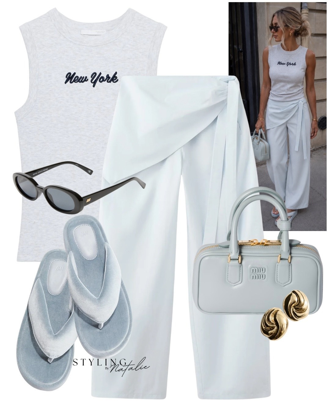 Effortless casual chic summer look with detachable Scarf trousers, slogan rib vest, velour puffy sandals. Miu Miu leather bag and Le Specs sunglasses. 
Zara style, cool girl look, everyday style, nyc city style

#LTKsummer #LTKuk #LTKstyletip