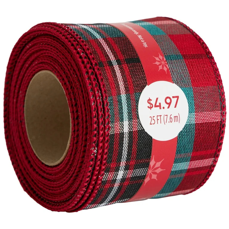 Tartan Plaid Ribbon, 25 FT, by Holiday Time | Walmart (US)