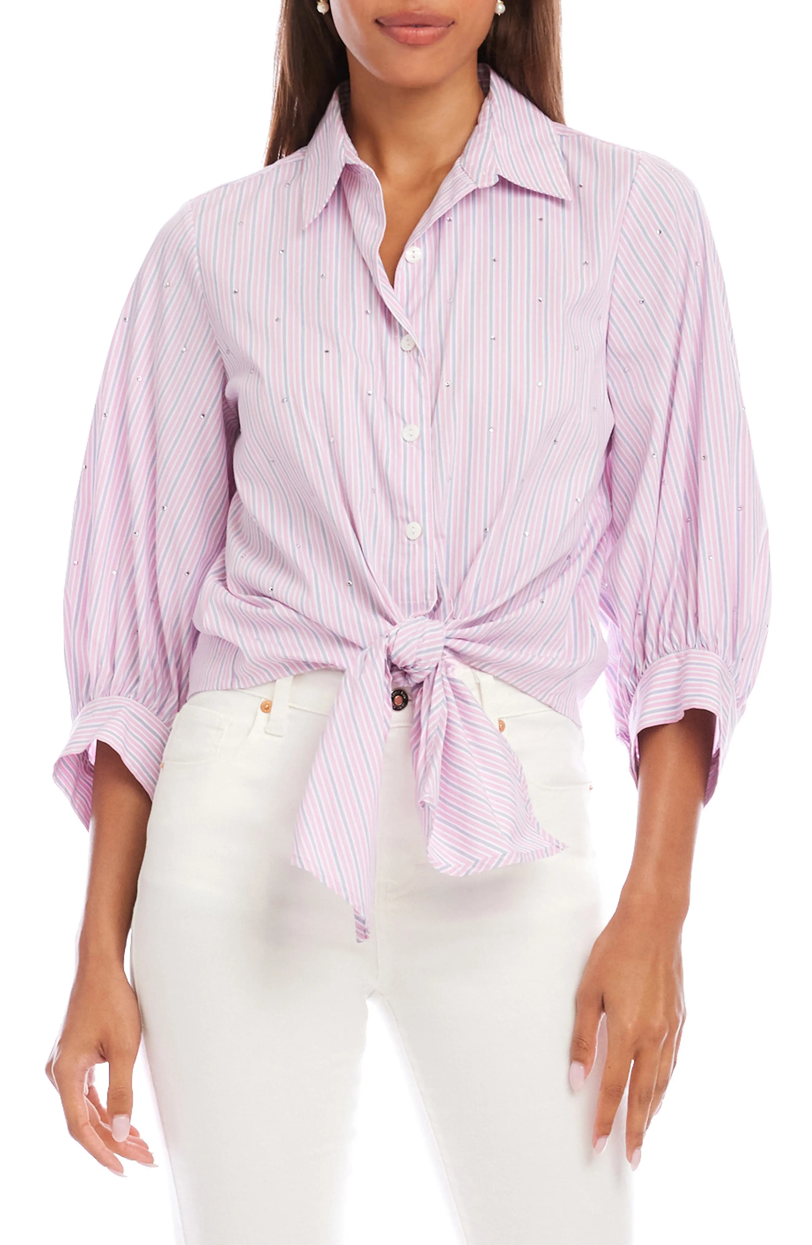 Embellished Puff Sleeve Tie Front Top (Women) | Nordstrom | Nordstrom