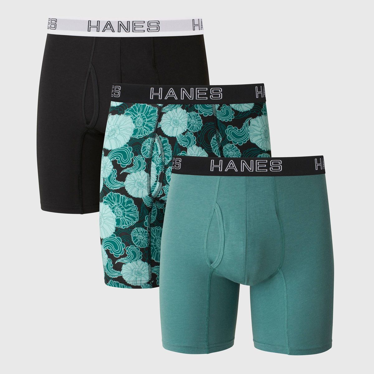 Hanes Premium Men's Floral Comfort Flex Fit Boxer Briefs 3pk - Green/Black | Target