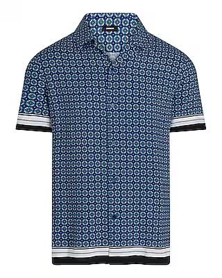 Stripe Bordered Geo Rayon Short Sleeve Shirt | Express