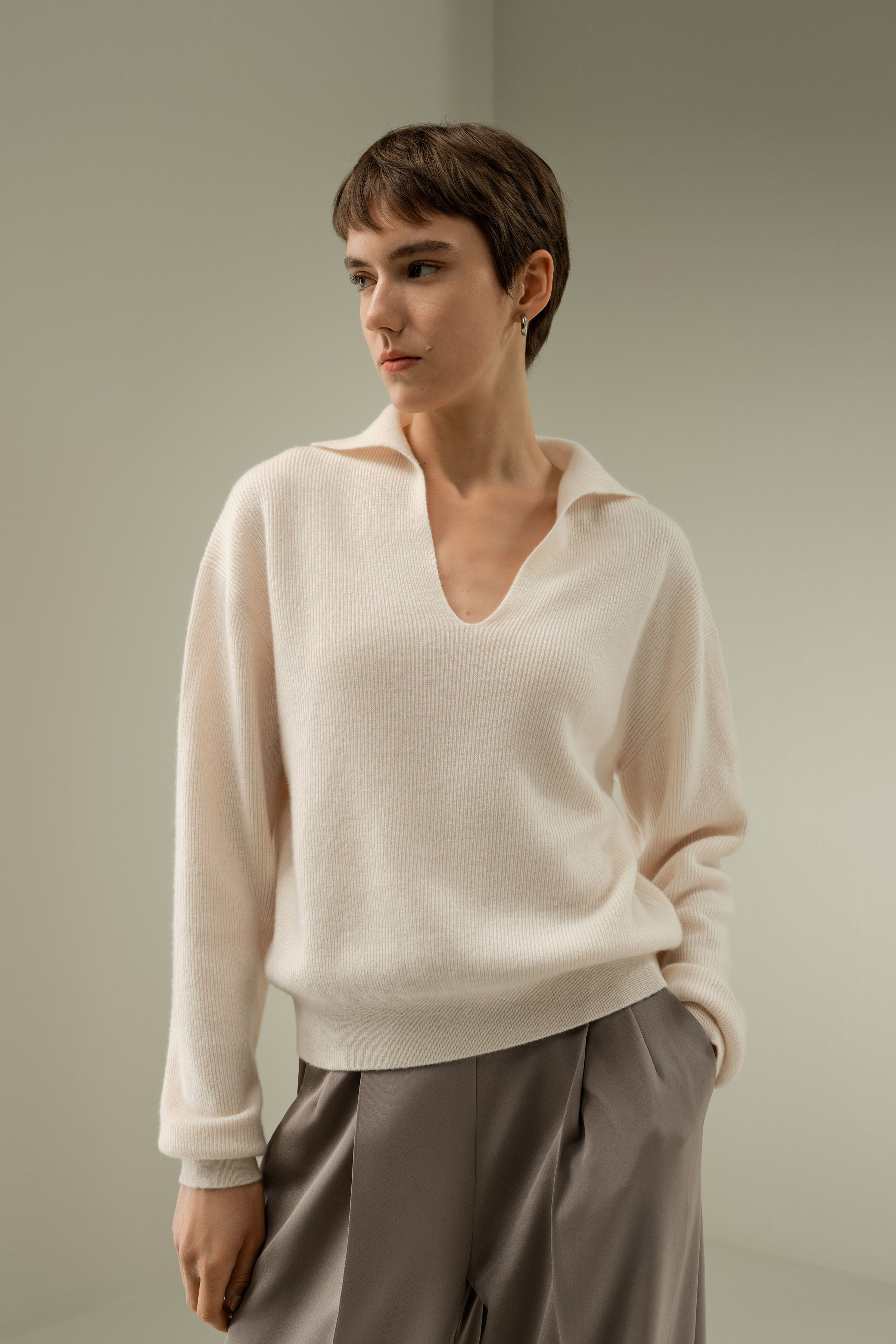 Ribbed Cashmere Polo Sweater | LilySilk